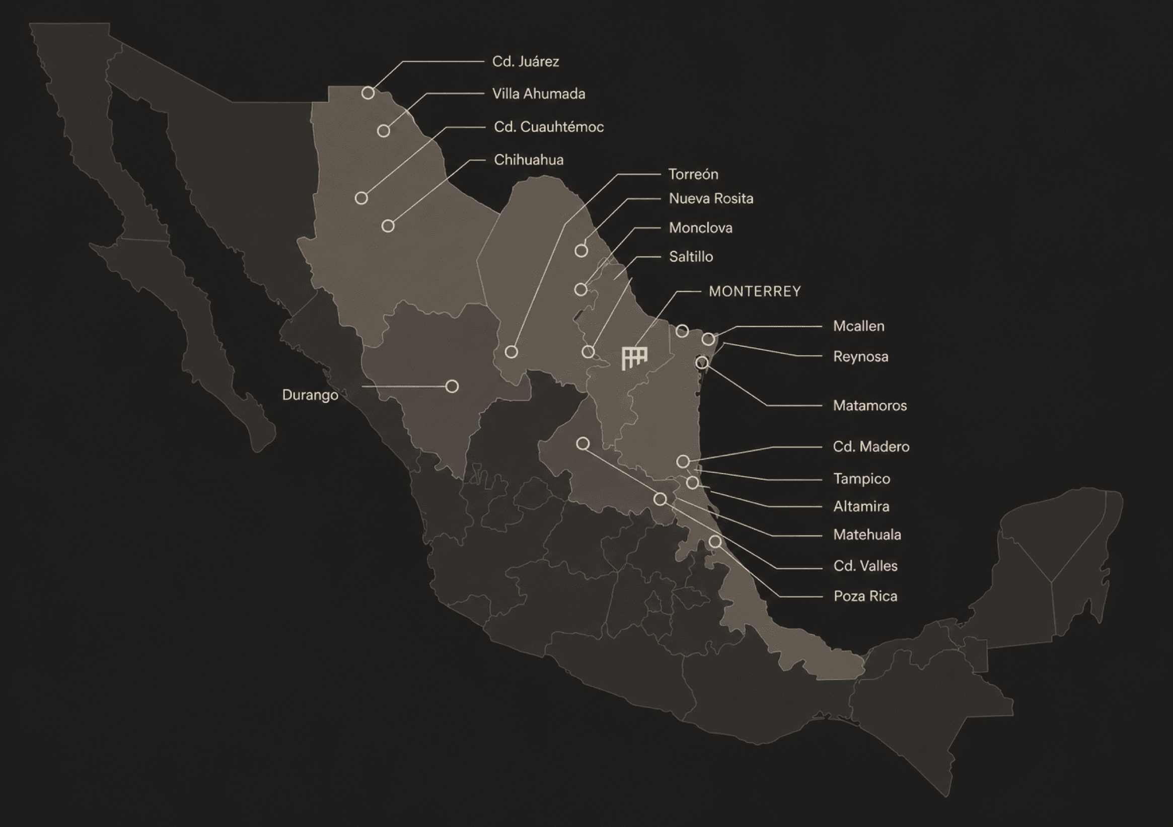 Mapa de proyectos de Fentexhaus en México