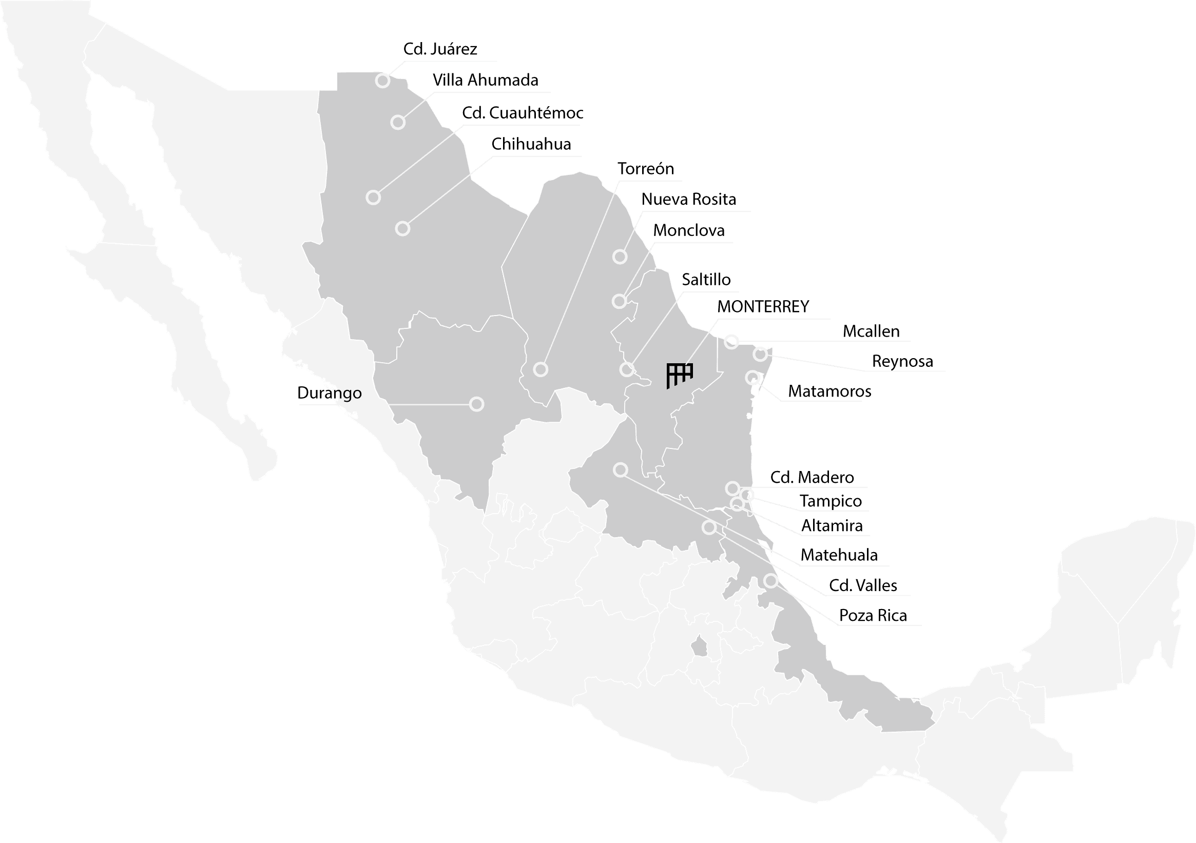 Mapa de proyectos de Fentexhaus en México